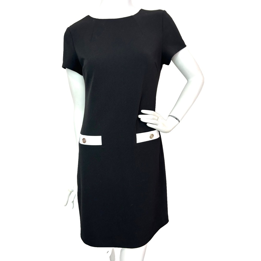Tommy Hilfiger Black Scuba Crepe 60s Mod Contrast Pocket Sheath Dress 6 Small EU
